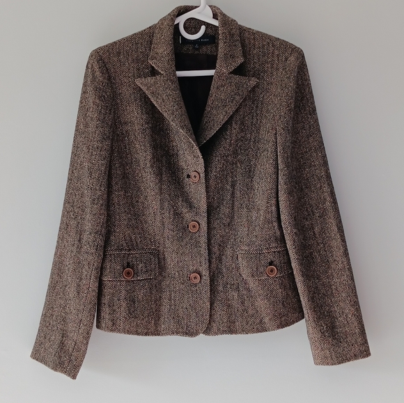 Anne Klein Wool Blazer Brown Tweed Tan Red Herringbone Pockets Lined Size 8 - Picture 13 of 13